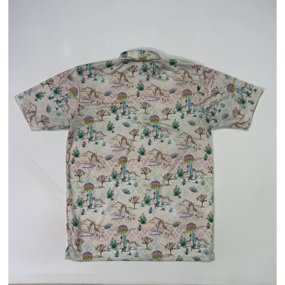Lofty Llama Mens Small Mushroom Trippy Golf Polo UFO Desert Cactus Alien Shirt